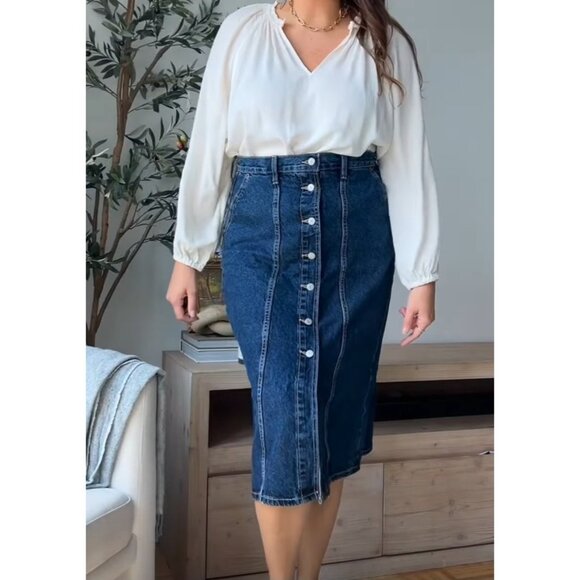Old Navy Button Front A-line Cotton High Rise Denim Jean Skirt Plus Size 28 4X - Picture 1 of 12
